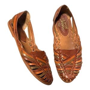VTG J.B. Sport Woven Leather Huarache Sandals Made In Brazil Size 7.5 Boho